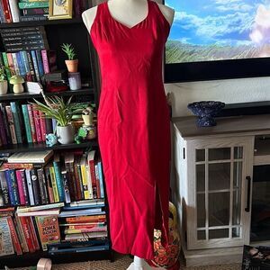 CDC Red Sleeveless V-Neck Midi Dress